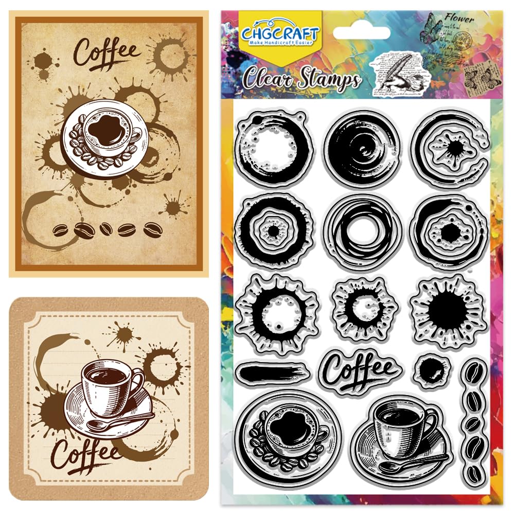 CHGCRAFT Coffee Clear Stamps Vintage Ink Spots Transparent Stamps Coffee Stains Silicone Clear Stamp Seals for Carding Making DIY Scrapbooking Photo Album Decoration, 4.3x6.3 inch