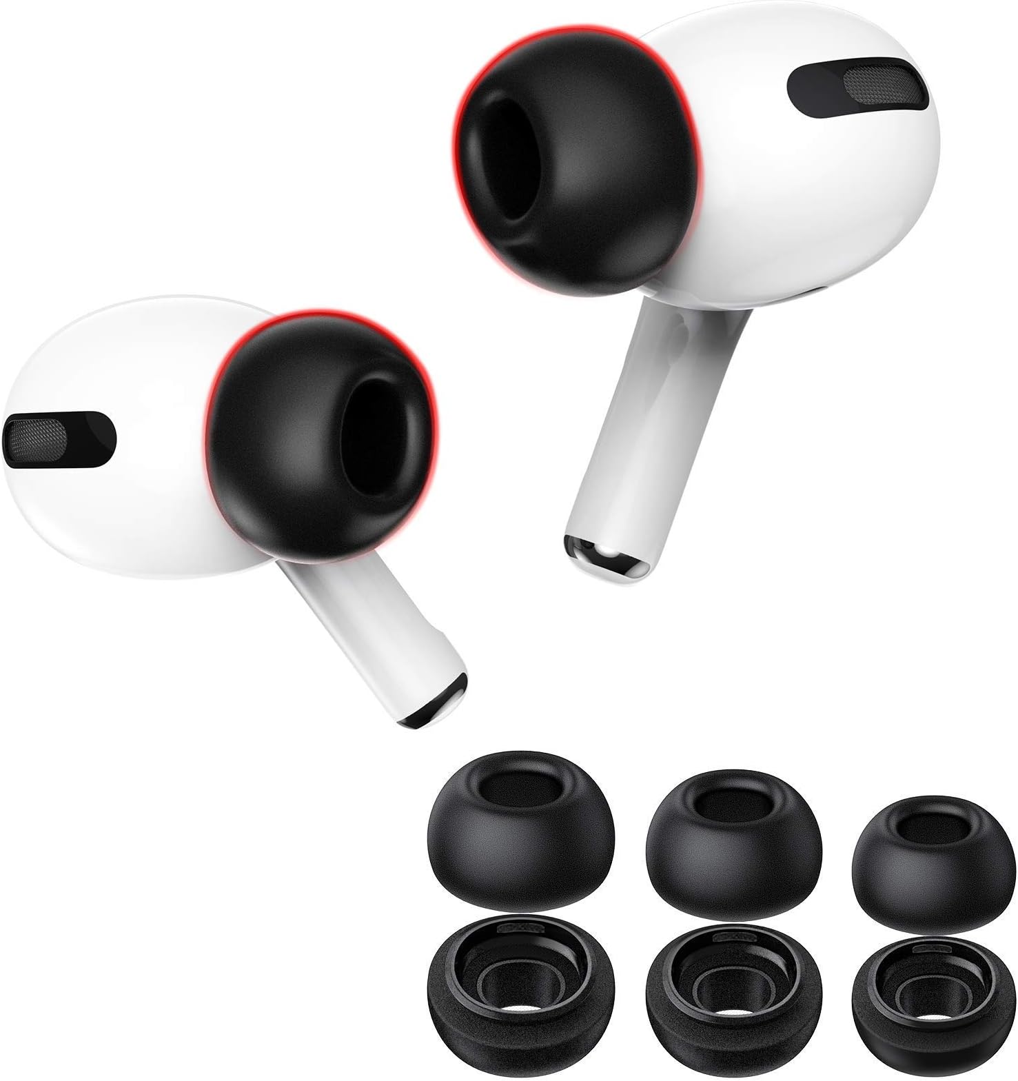 Lanwow Premium Memory Foam Tips for AirPods Pro 1st & 2nd Gen. No Silicone Eartips Pain. Anti-Slip Eartips. Fit in The Charging Case, 3 Pairs (S/M/L, Black)