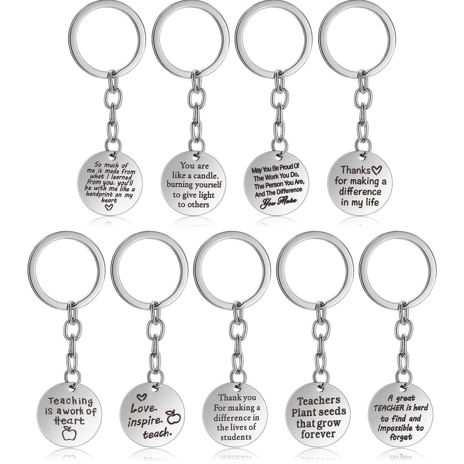 9 Pieces Teacher Appreciation Keychain Gift Set Graduation Teacher's Day Thank You Gift for Teacher (Circle-Shape)