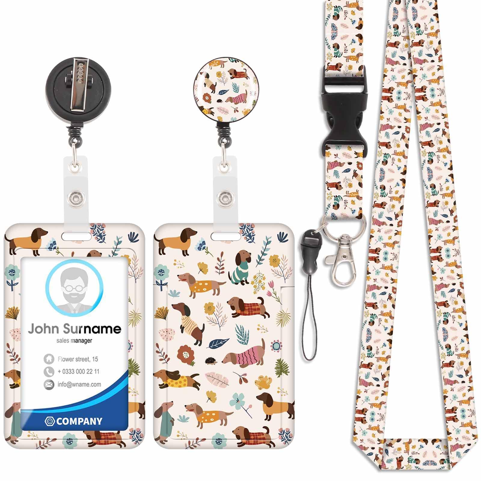 Portatarjetas con cordón per il collo con porta badge retrattili, moschettone girevole