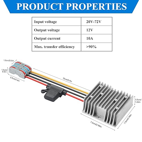 Miniatura 4 de YBBOTT DC 20V-72V paso abajo a 12V 10A 240W impermeable Buck convertidor de energía fuente de alimentación para equipos CNC interruptores paneles