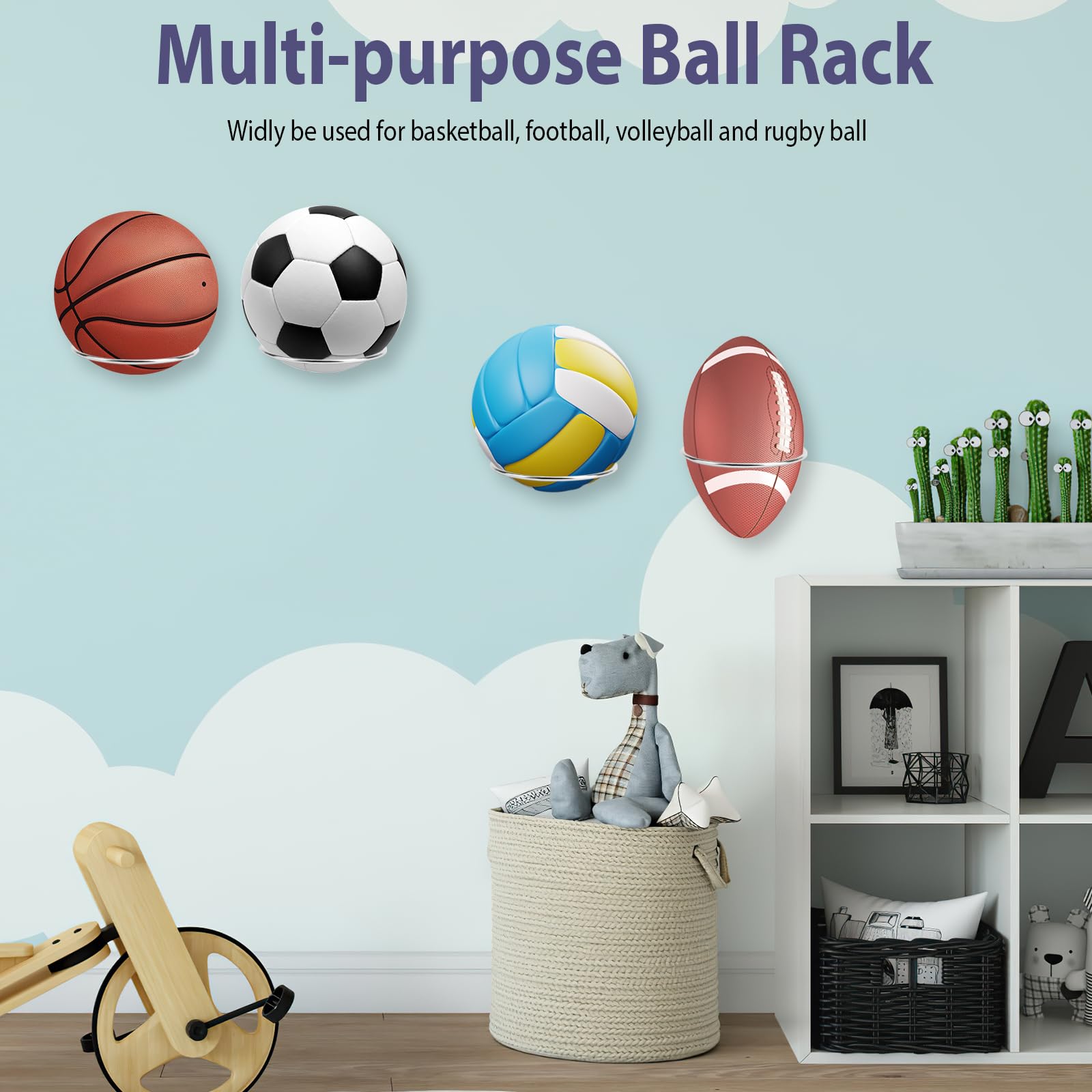Palloni Da Calcio Porta Palloni Da Parete 3 Pezzi - Supporto Metallico Per Calcio E Basket Accessori Calcio Basket