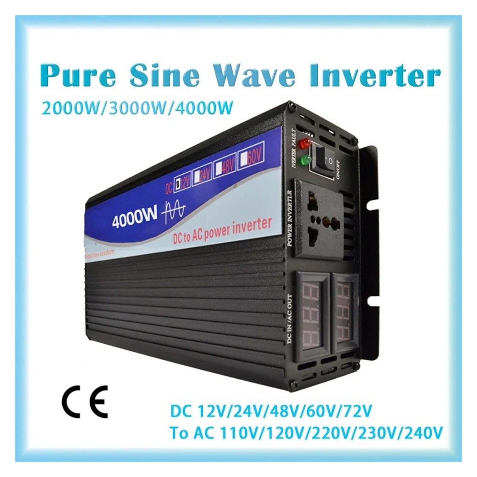 Inversor Inversor De Onda Sinusoidal Pura 2000W 3000W 4000W CC 12V 24V 48V 60V Y 72V A CA 110V Y 220V Doble Pantalla Digital(72V,230V(60Hz),4000W)