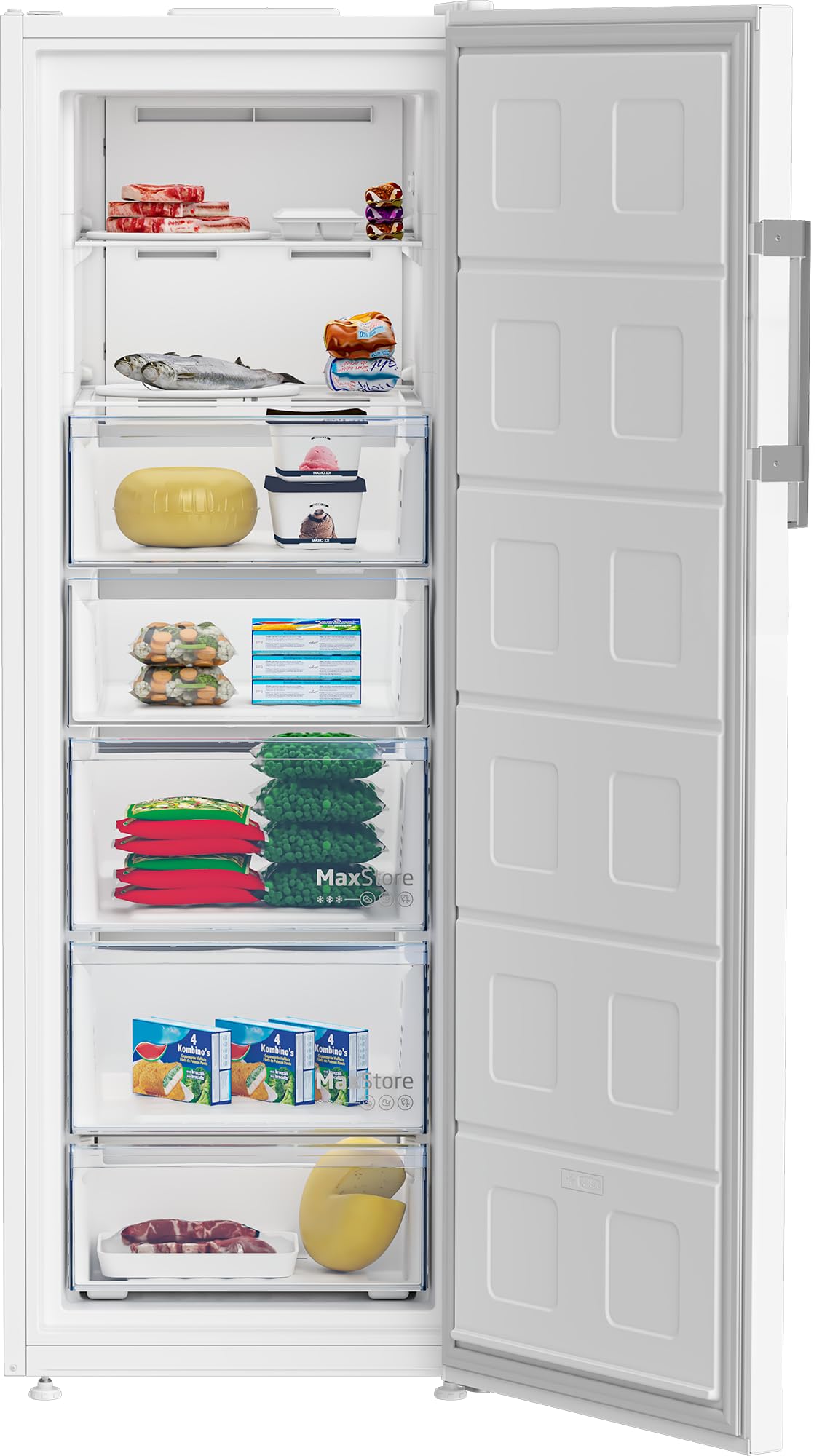 Beko B5RFNE295W Gefrierschrank freistehend, 260 l Gesamtrauminhalt, 170,5 cm Höhe, No Frost, SmoothFit, 5 Gefrierschubladen + 2 Gefrierfächer, für unbeheizte Räume geeignet, leise 38 dB, Weiß