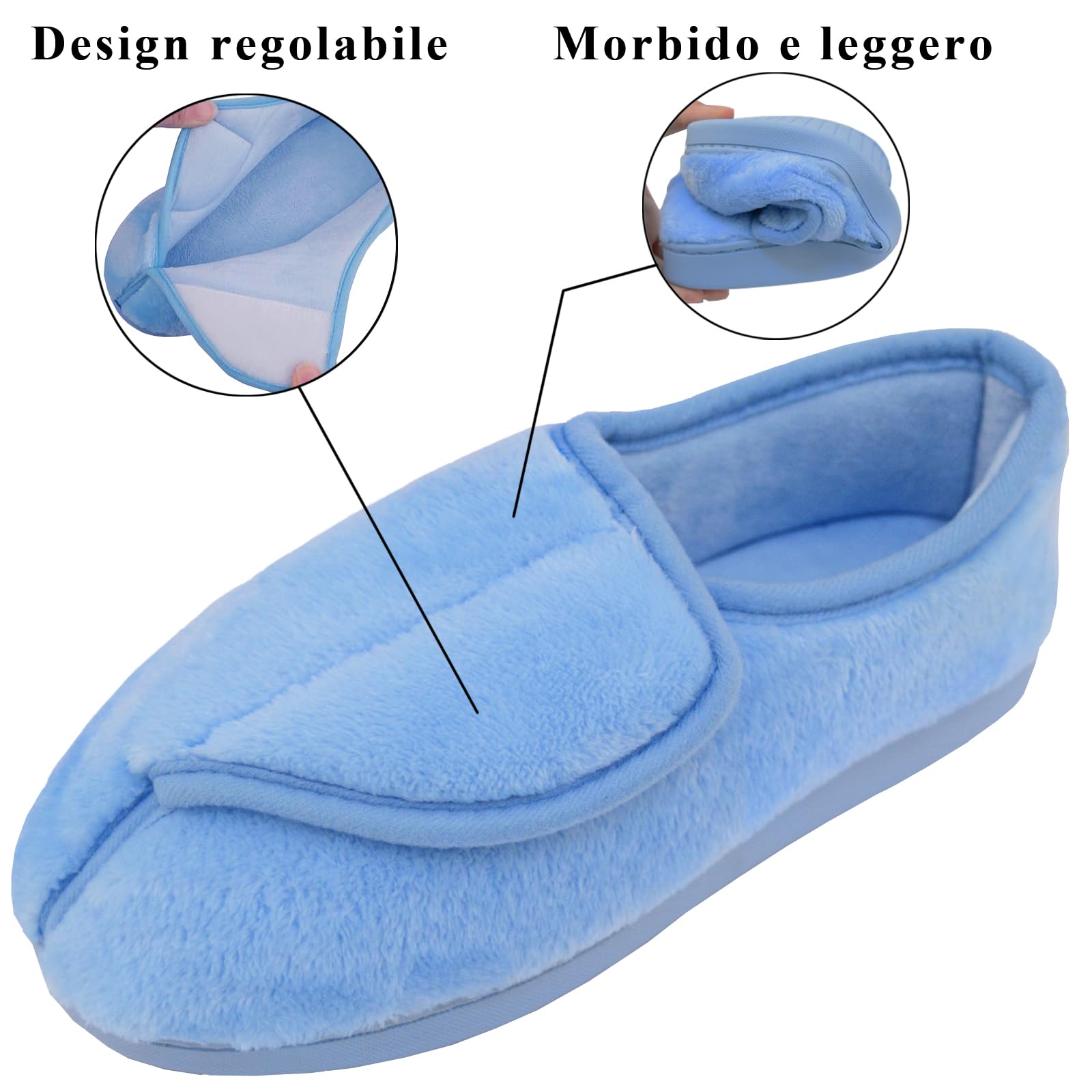 Git-up Pantofole per Diabetici in Memory Foam per Artrite da Donna, Edema, Scarpe da Casa Chiuse Comode e Regolabili