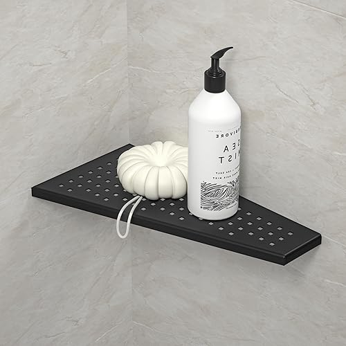 Miniatura 9 de Estante de ducha esquinero, lechada trapezoidal de 12 pulgadas en estante, estante de baño empotrado con diseño de rejilla de acero inoxidable 304