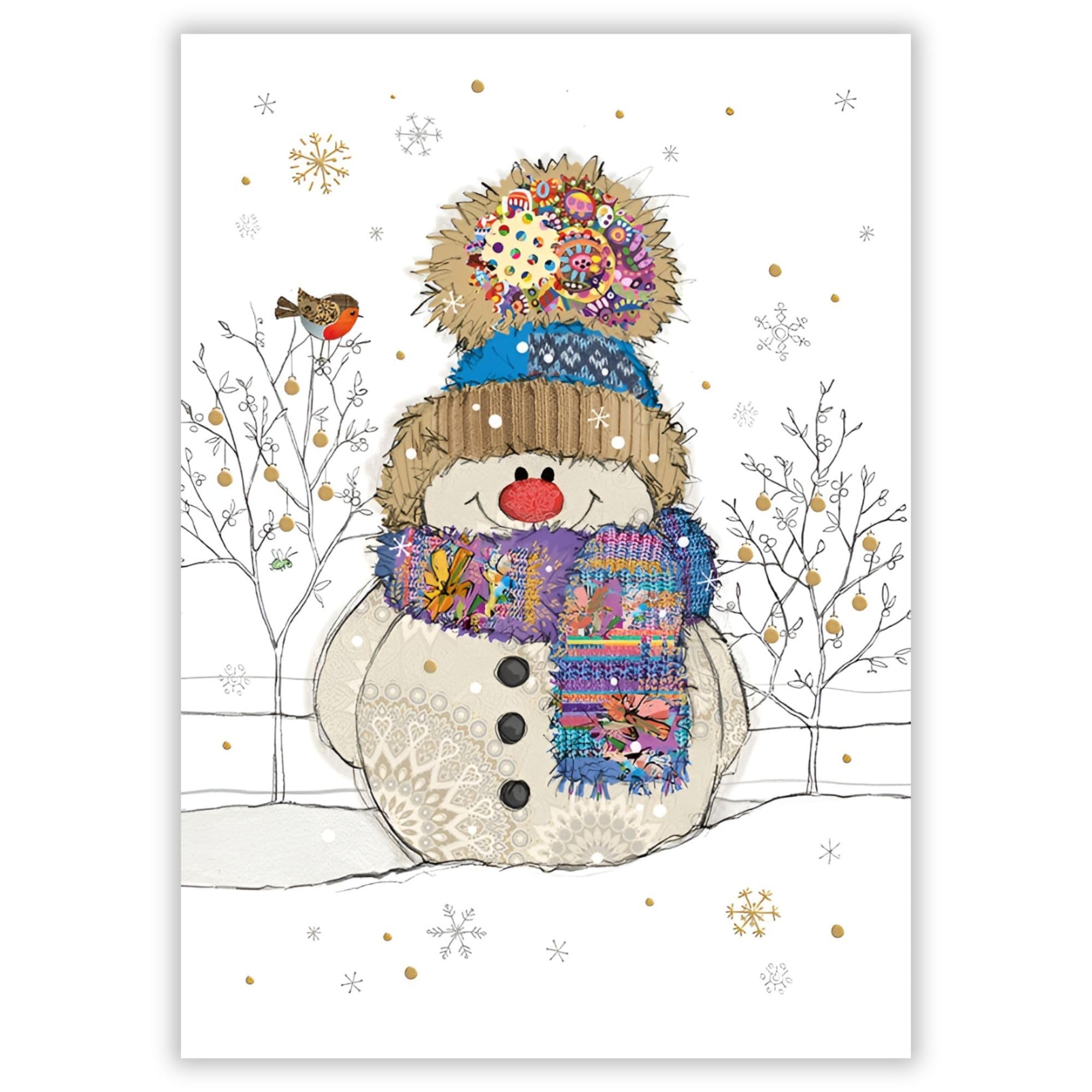 Bug Art Christmas Cards Pack of 8 - Christmas Cards with Jolly Snowman and Robin Design and Special Finish - Eco-Friendly Xmas Cards Multipack with Envelopes