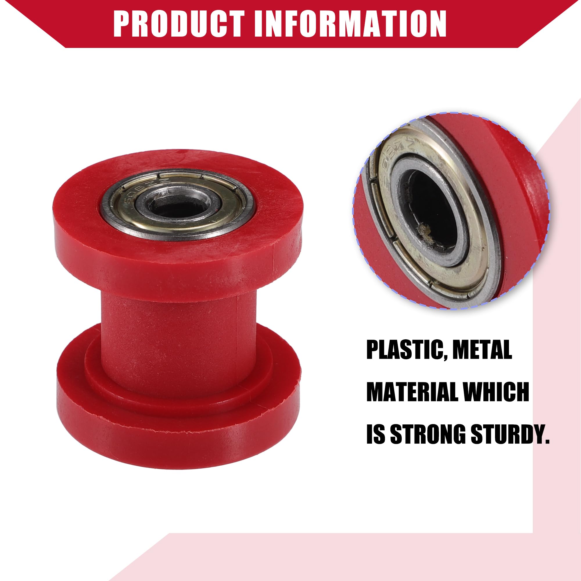 Tendicatena a Rulli per Moto e ATV, 8 mm, Set da 2 Pezzi Rosso