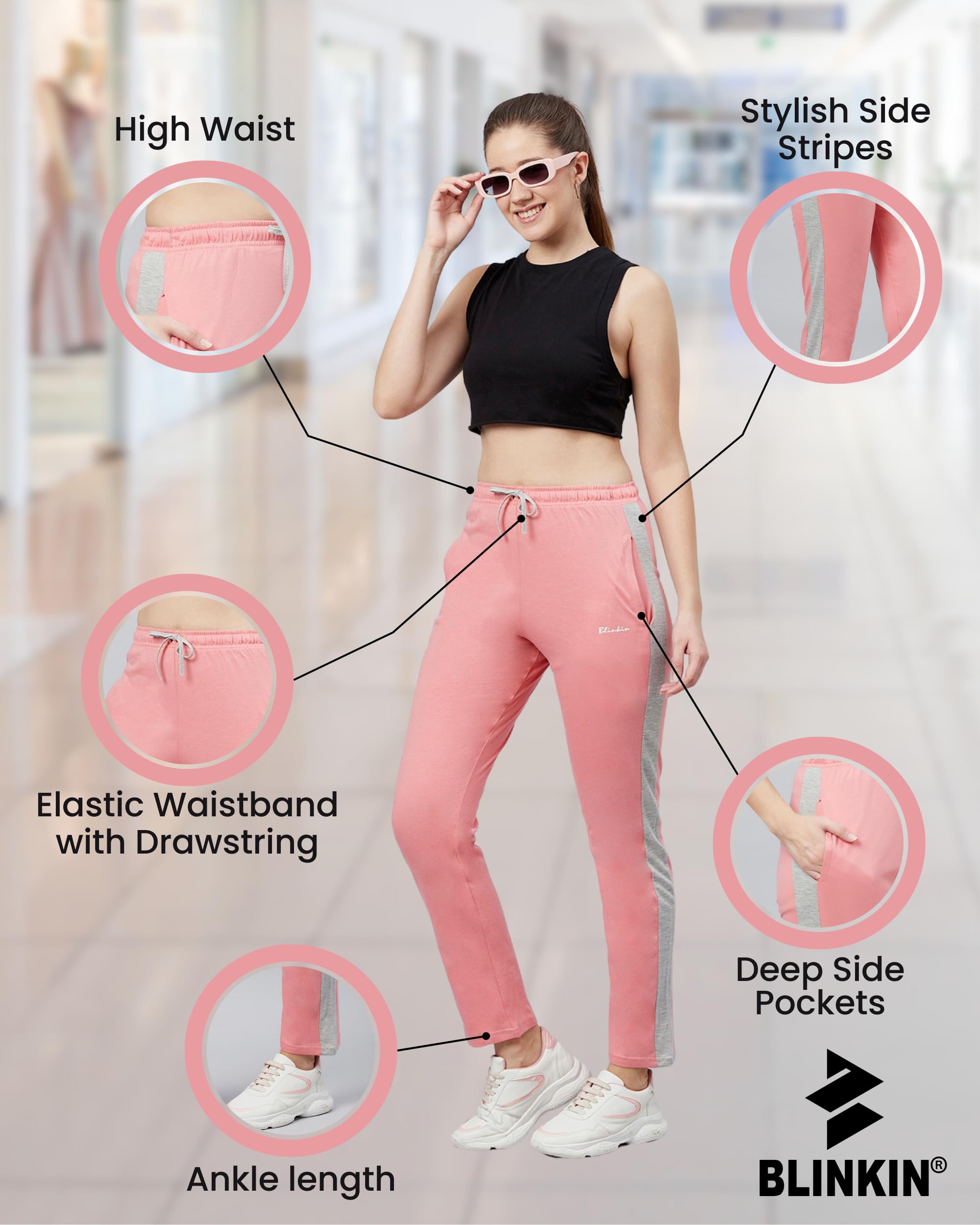 BLINKIN Women Mid Rise Cotton Pajamas Combo, Pack of 2-The Ultimate Relaxed Fit Track Pants : Ideal Lower for Night Wear & Comfort Wear (combo-905,Black|Pink,Size_3XL) - Image 5 thumbnail