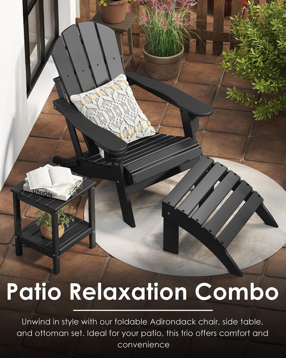 Chaise Adirondack Pliable Bleu – Polyéthylène HDPE 150 Kg, Porte-Gobelet, Résistante Intempéries Pour Jardin, Terrasse, Piscine