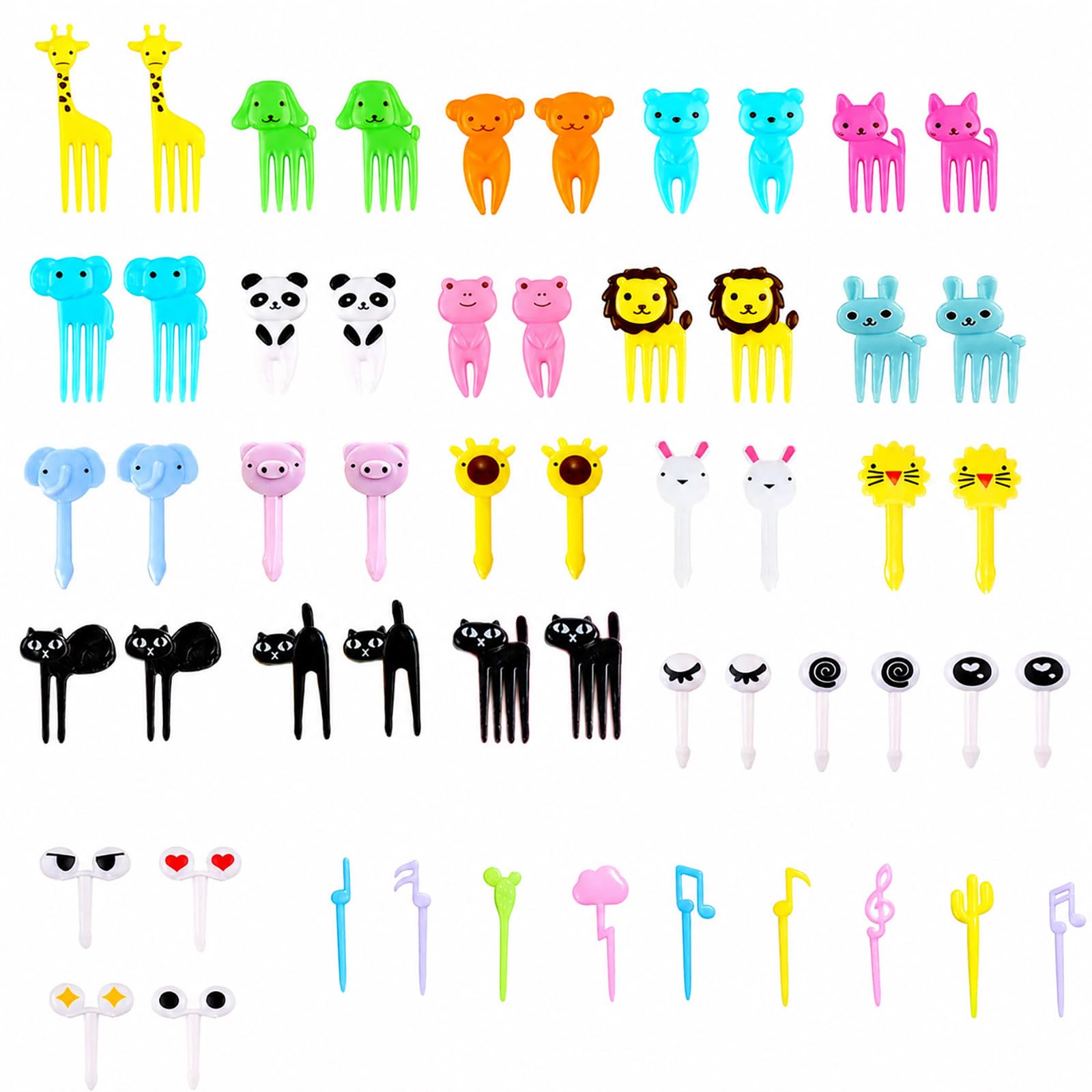 Plastic Fruit Fork with Animal Decor, Cute Food Picks for Cake Dessert Fruit-Platter, Reusable Mini Toothpick Bento Box Party Supply Lunch Accessories (Random Style) (55)