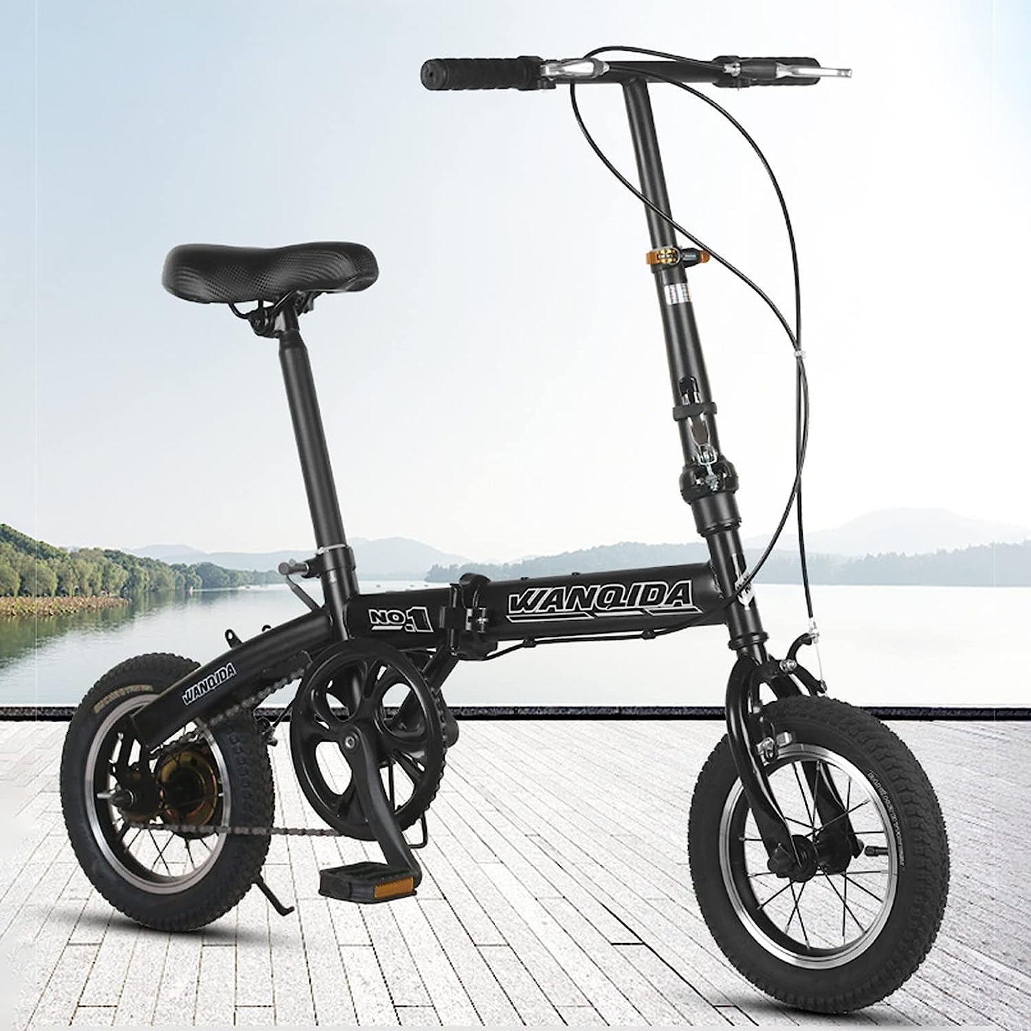 WOLWES Bici da città pieghevole per adulti, leggera, con telaio in acciaio al carbonio, portatile, per uomini e donne A,12in