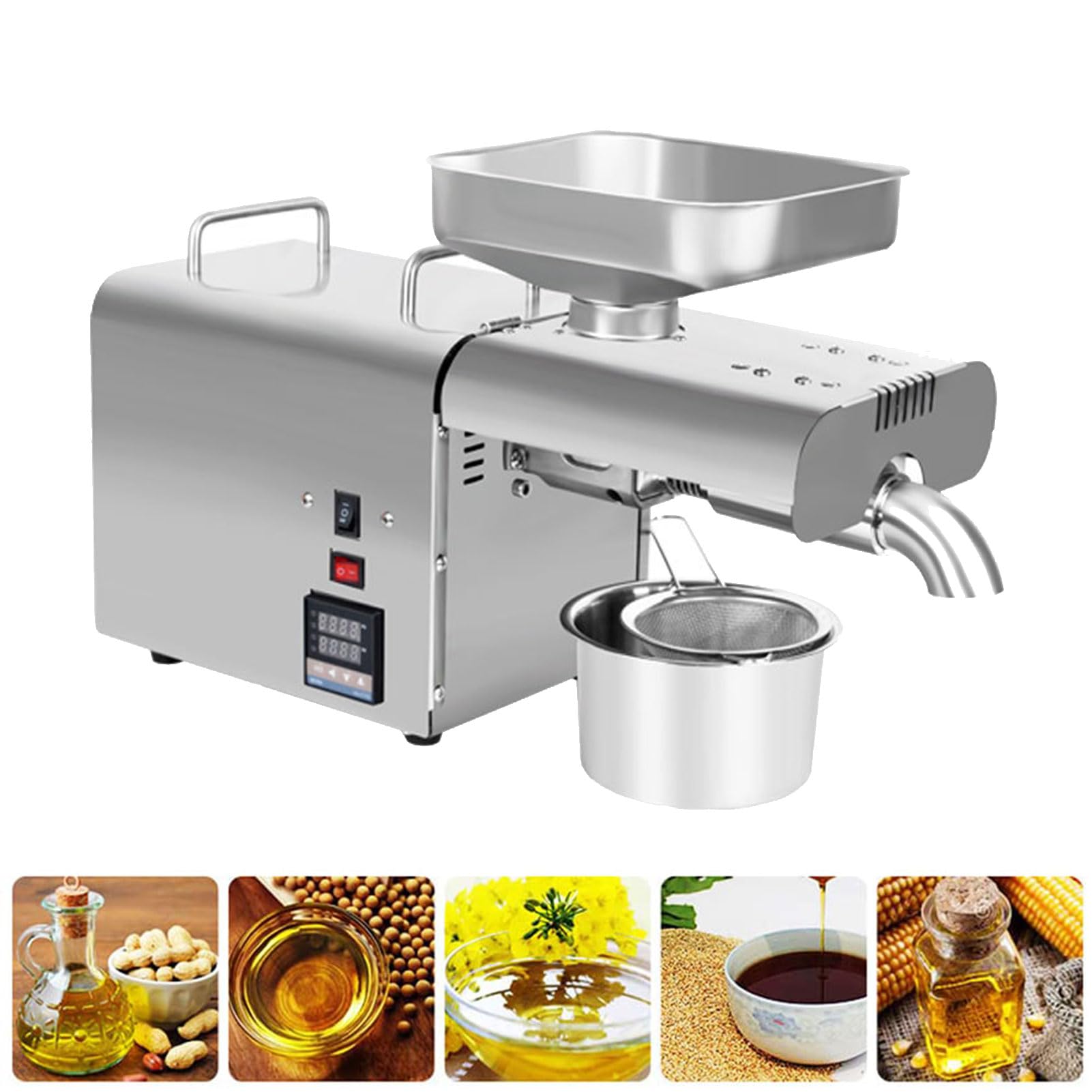 HADECOLL Automatic Electric Oil Press Machine, Cold/Hot Oil Extractor Stainless steel Household Oil Expeller with Temperature Adjustable, for Nuts Walnut Linseed Almond Rapeseed Sesame,