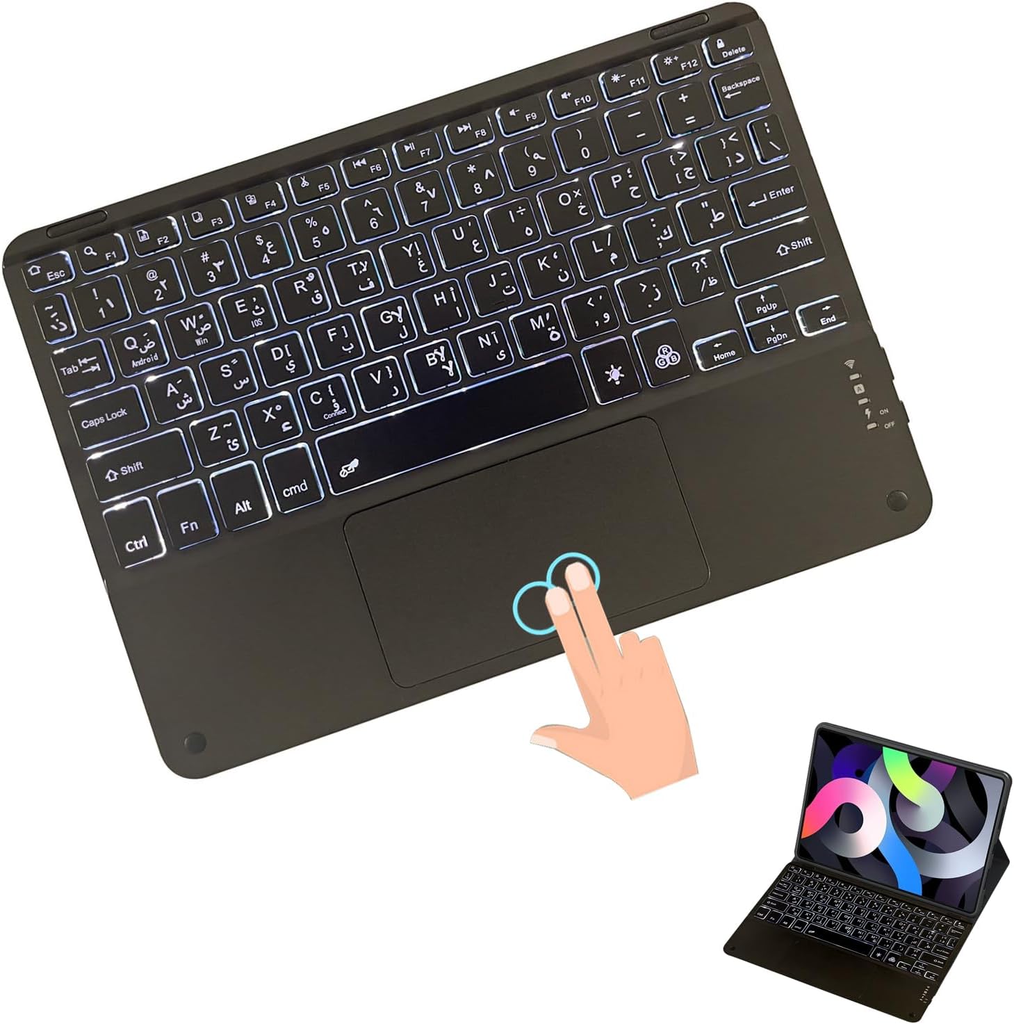 Bluetooth Keyboard with Trackpad, 7 colour Backlit, Suitable for Ipad