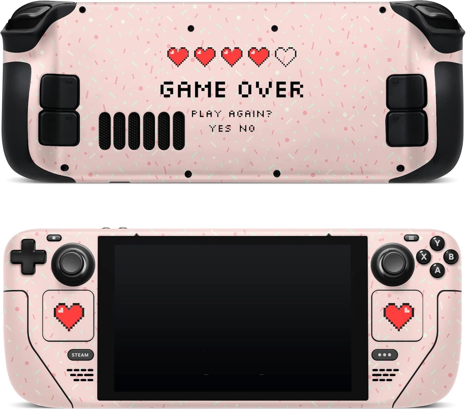 ZOOMHITSKINS Console Skin Compatible with Steam Deck, Heart Game Over Pink Red Pastel Kawaii Anime Design, Bubble-Free, 3M Vinyl Skin Decal Accessories, Made in The USA