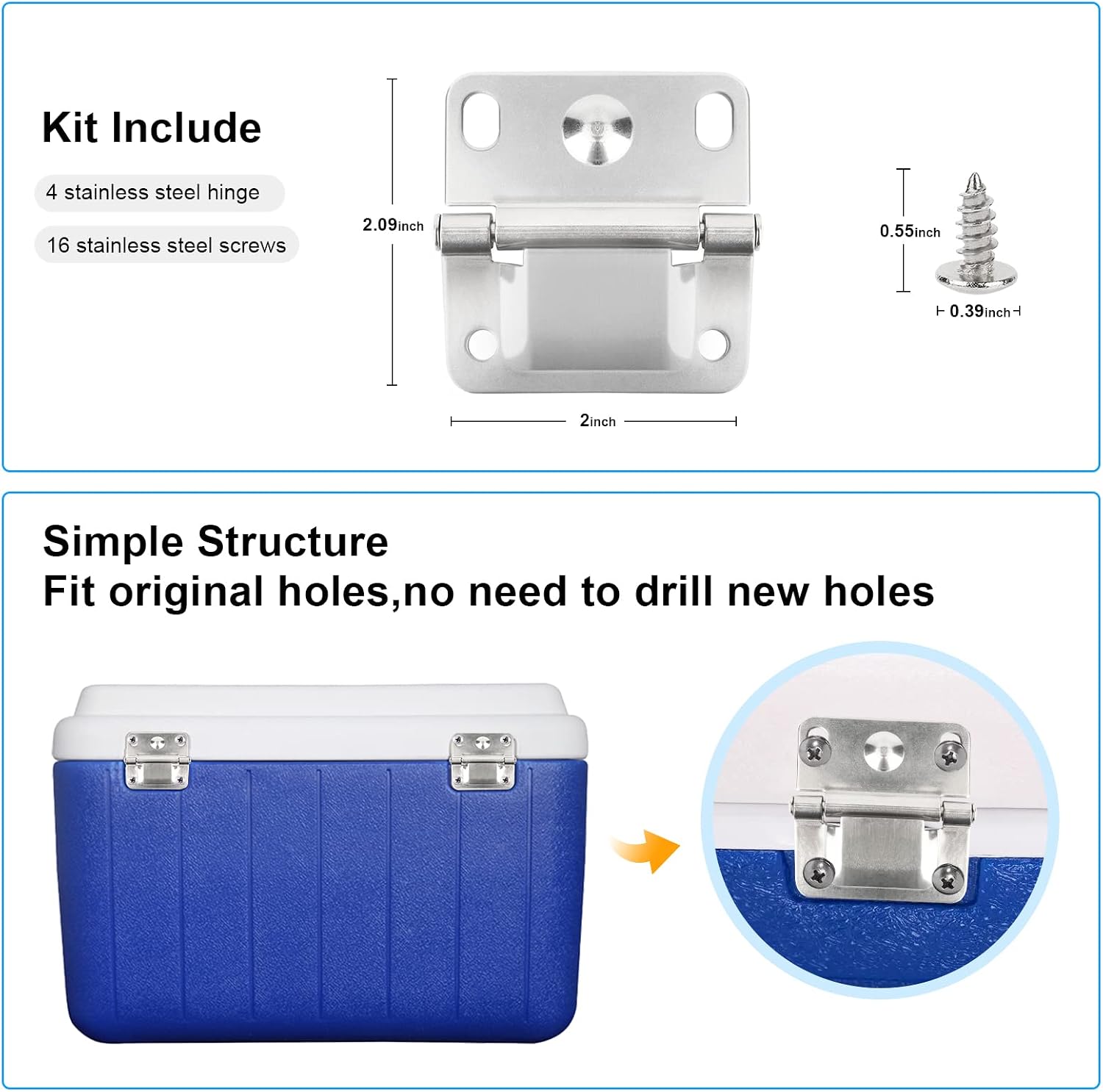 Cooler Hinge Replacement Coleman Cooler Stainless Steel Hinges | Coleman ice Chest Coolers Hinges 5253 6262 6270 5250 5286b - 4 Pack