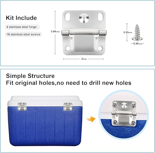 Miniatura 3 de Piezas de repuesto para bisagras de enfriador Coleman 5253 6262 6270 5250 5286b (con juego de tornillos) (paquete de 4)