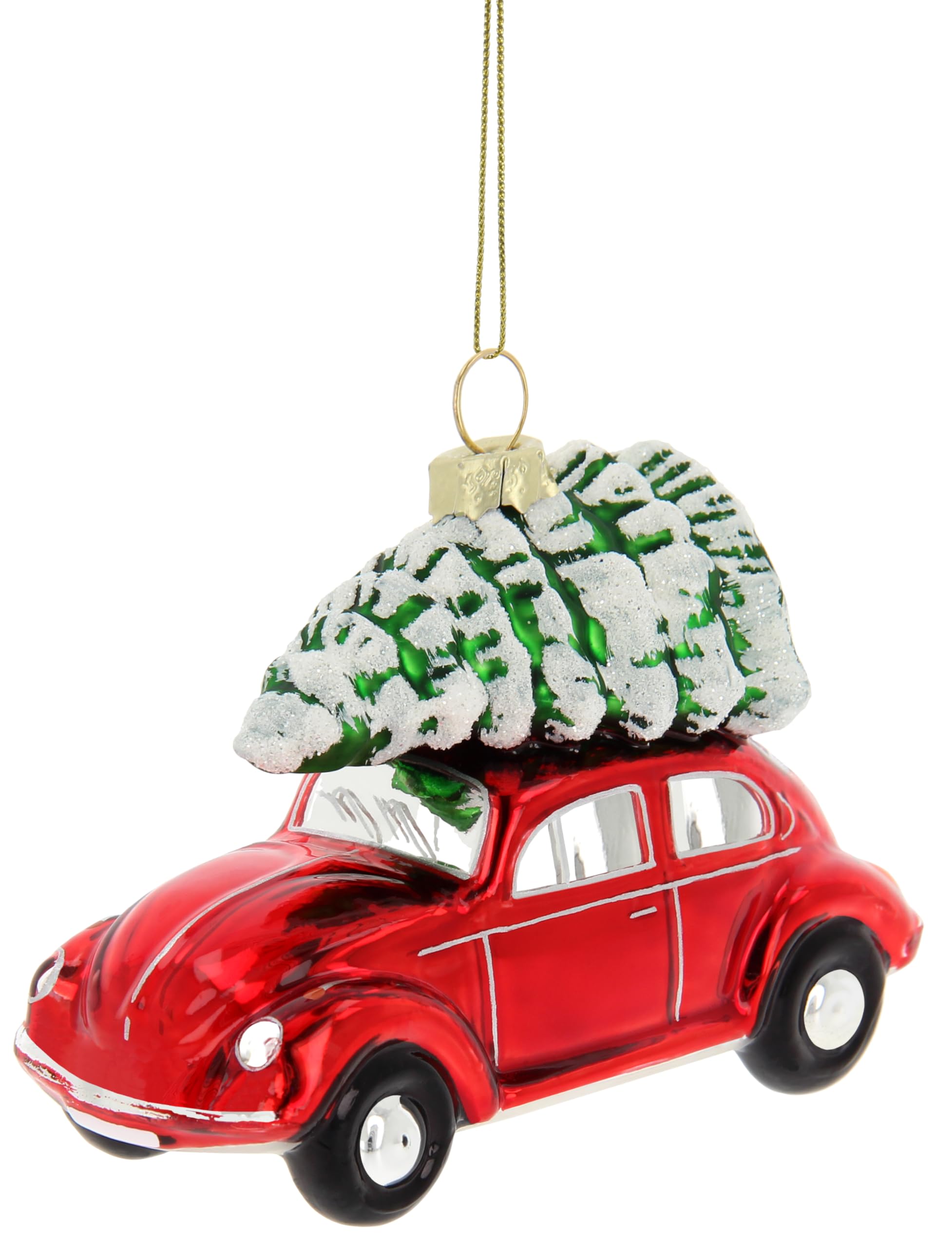 BRISA VW Collection – Volkswagen Beetle ozdoba bożonarodzeniowa i dekoracja ze szkła w pudełku prezentowym (skala 1:40, czerwony z drzewkiem)