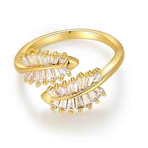 Amazon.com: Vescence 18K Gold Plated Dainty Leaf Open Ring