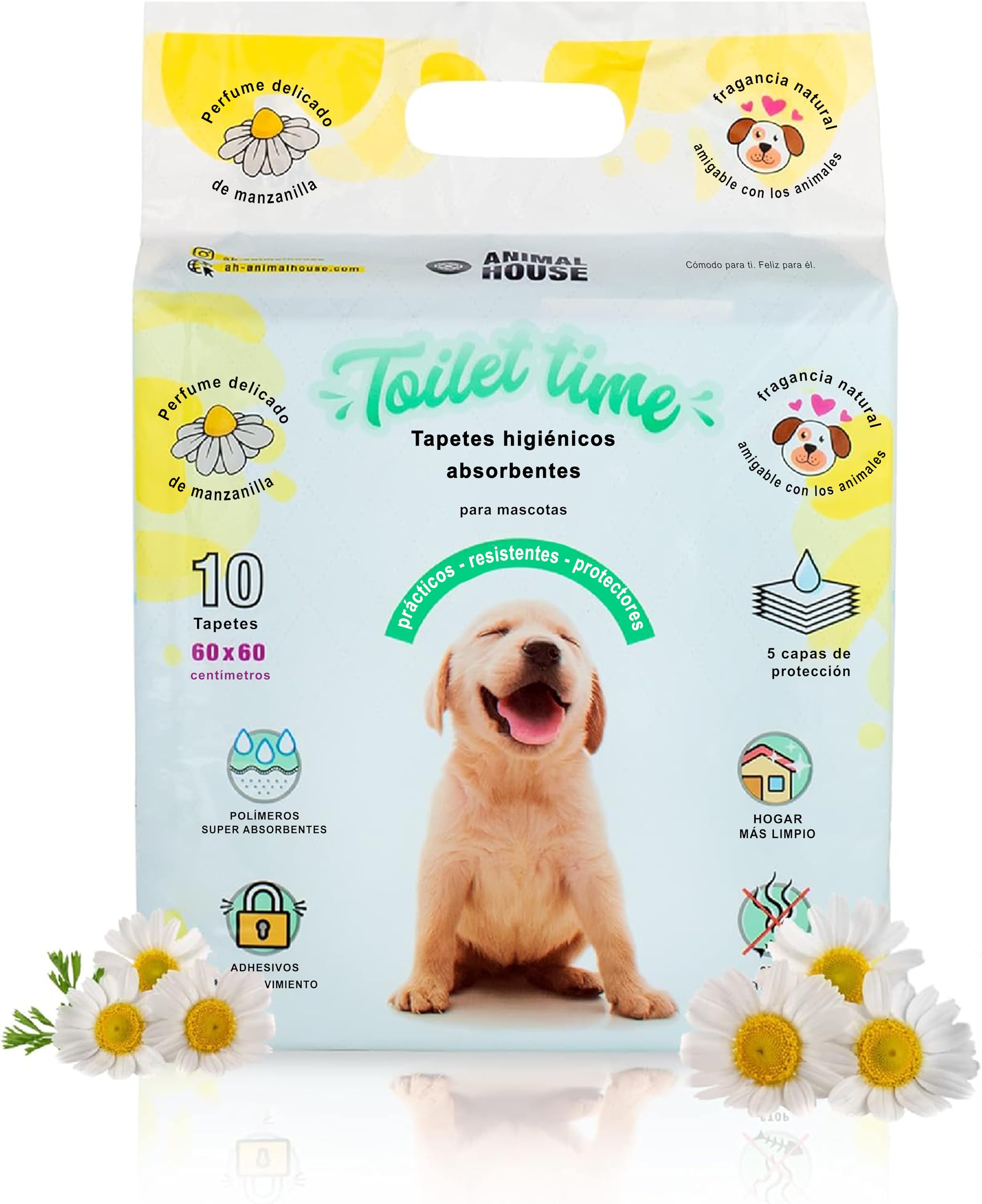 Animal House - Mats higiénico de 120pz Absorbente con manzanilla - Alta absorbencia - Libre de Polvo - Contiene los olores - Protege la casa - (60x60 cm, 120)
