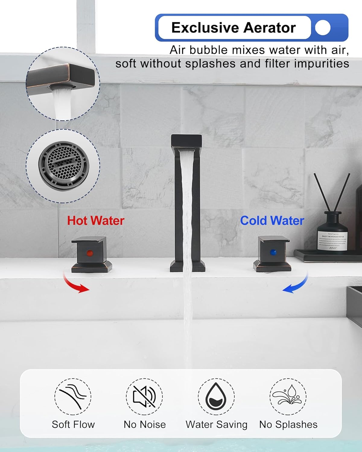 High Volume Roman Tub Faucet, Oil Rubbed Bronze Bathtub Faucet Set 2 Handle Brass Bathtub Faucets with Mix Air Aerator Bath Tub Faucet Set 3 Hole Deck Mount No Leaking