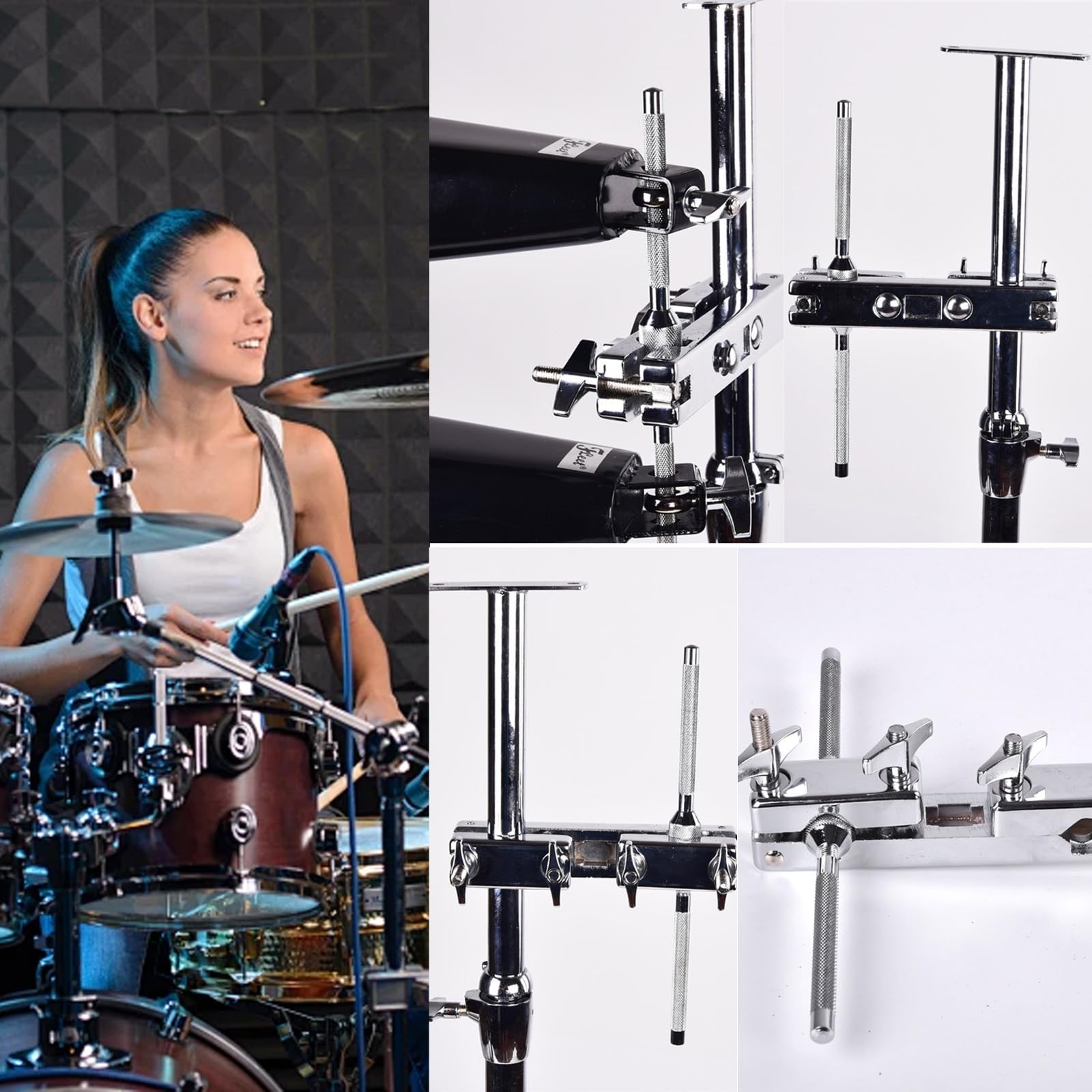 Batteria a Campana con Clip, Asta di Supporto in Ferro per Strumento a Percussione Campanaccio Morsetto per Supporto in Metallo Aste a Giraffa per Piatti Batteria