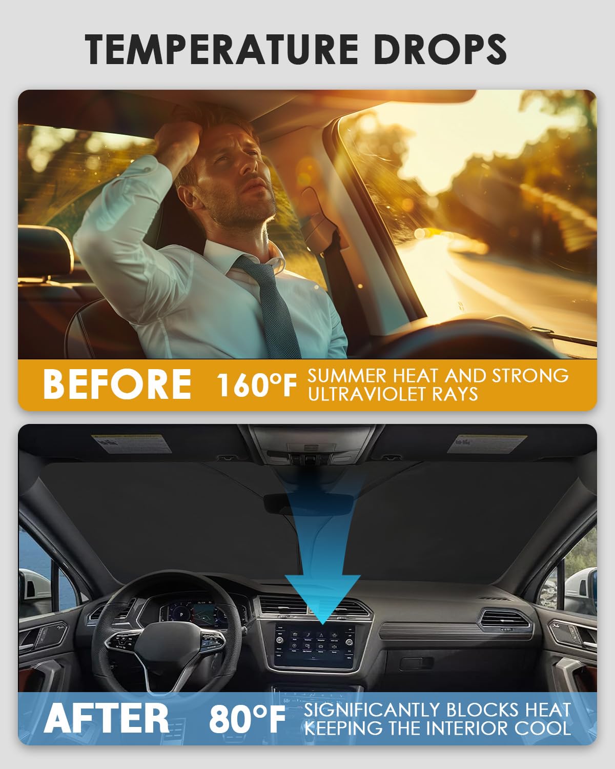 Parasole per Parabrezza Auto compatibile con V W Tiguan 2 2018-2024 Parasole Pieghevole di Argento Anti UV per Seat Ta-rraco 2019-2024 Accessori, Pieghevole e Portabile