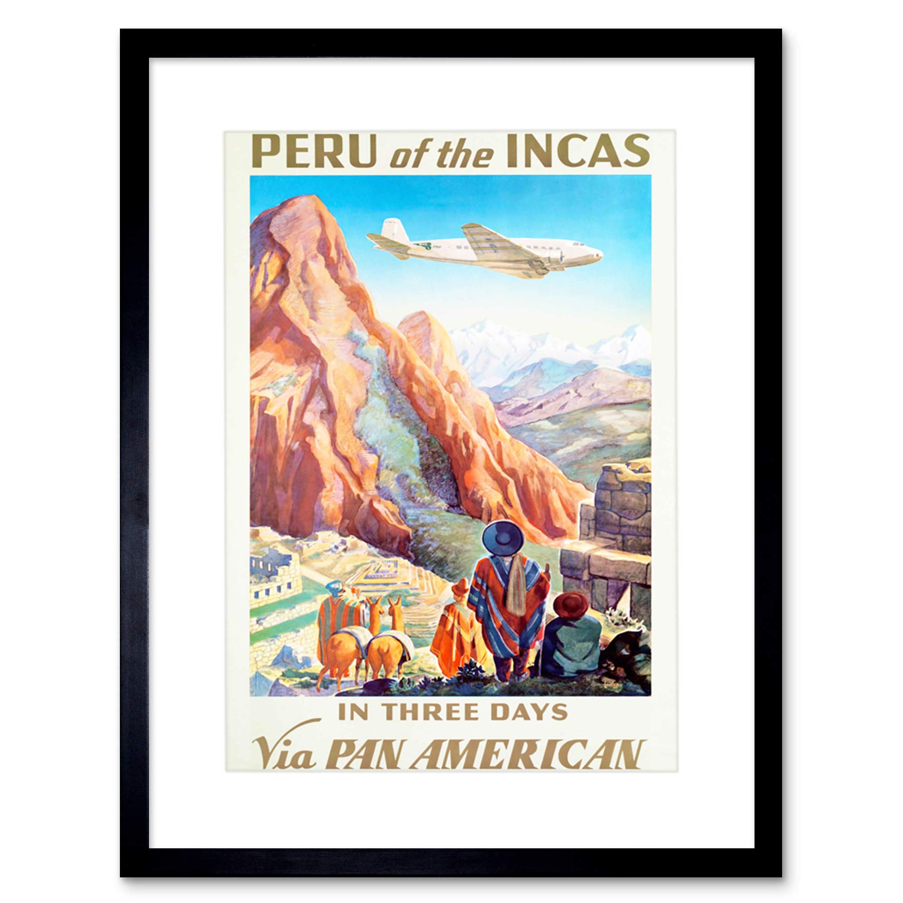 Wee Blue Coo Tranport Airline Peru Inca Andes Llama Machu Picchu Art Framed Wall Art Print