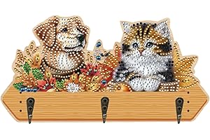 BAYUNOE Cat DIY Diamond Art Crystal Three Hooks Coat Adhesive Wall Hooks Adhesive Rack