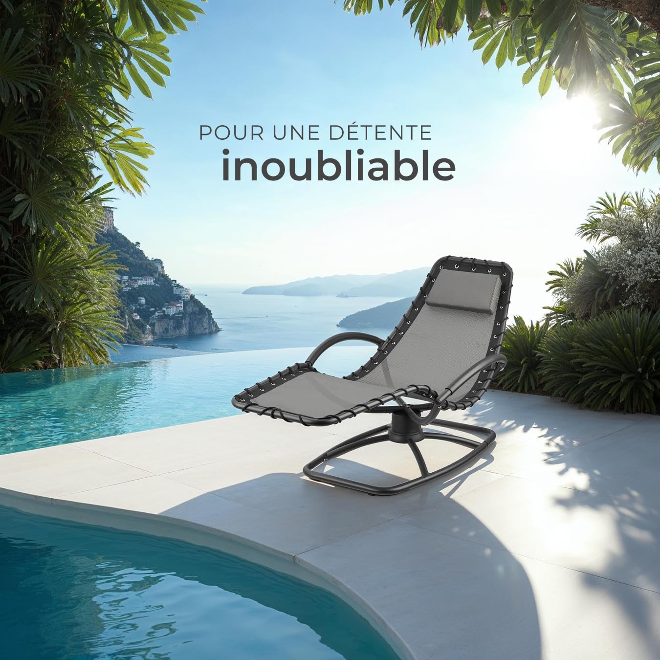 tectake® Chaise Longue Bain de Soleil Ergonomique et à Bascule Max. 120Kg, Imperméable, Transat Jardin Exterieur Relaxation Camping Salon de Jardin Exterieur Amenagement Balcon Terrasse Piscine Lounge