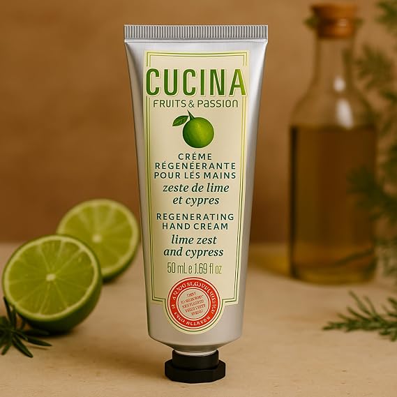 Cucina Regenerating Hand Cream Travel Gift Set, 4-Pack Coriander & Olive Tree, Lime Zest & Cypress, Sanguinelli Orange & Fennel, Sea Salt & Amalfi Lemon (50 mL Each)