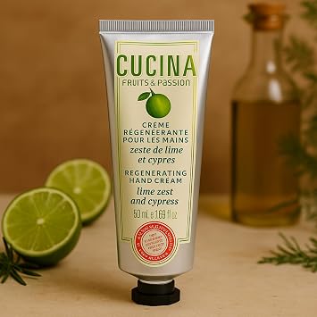 Cucina Regenerating Hand Cream Travel Gift Set, 4-Pack Coriander & Olive Tree, Lime Zest & Cypress, Sanguinelli Orange & Fennel, Sea Salt & Amalfi Lemon (50 mL Each)