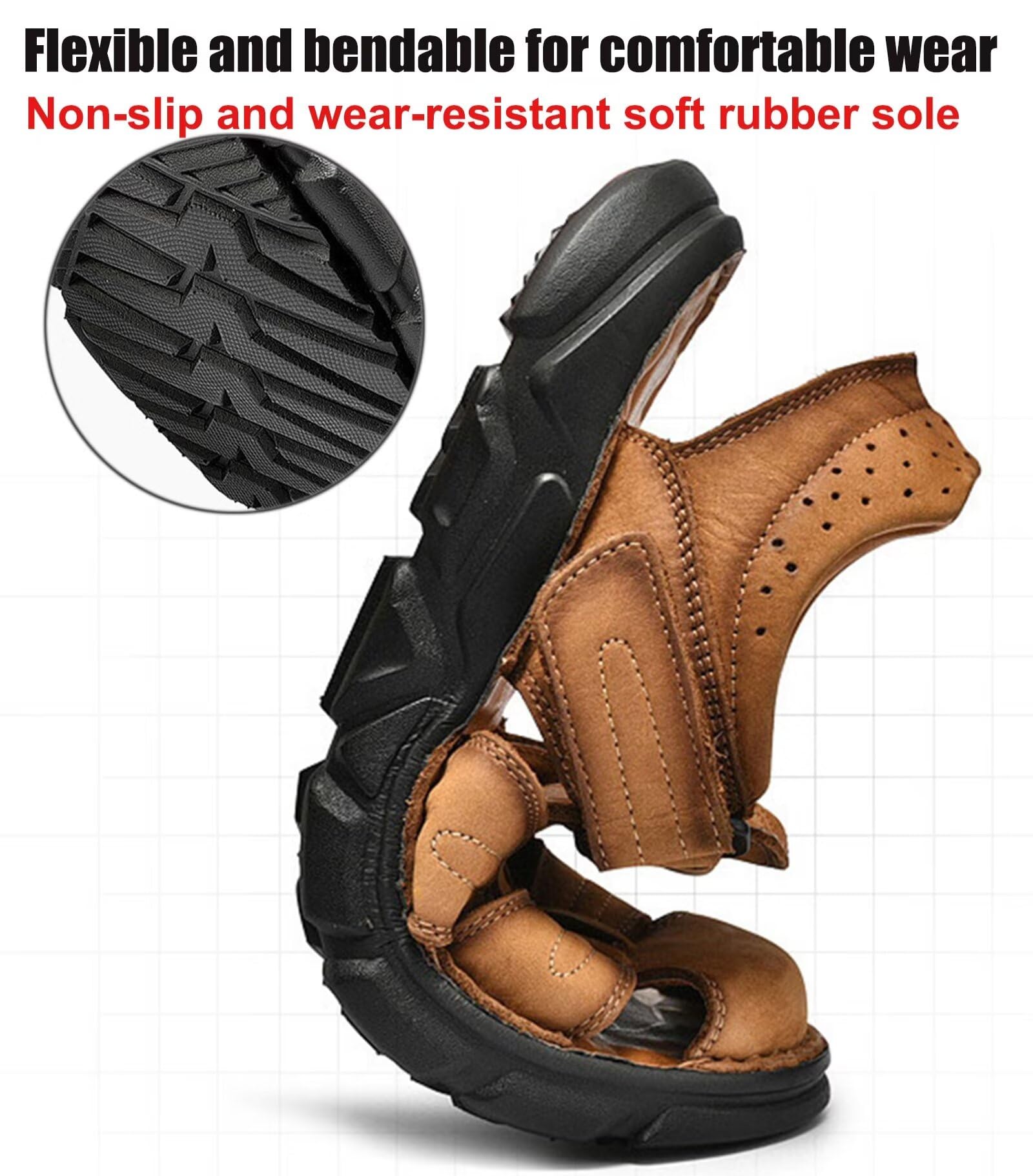 Rivccku Sandalias de Cuero con punta cerrada para hombre,Sandalias deportivas al aire libre 38-48