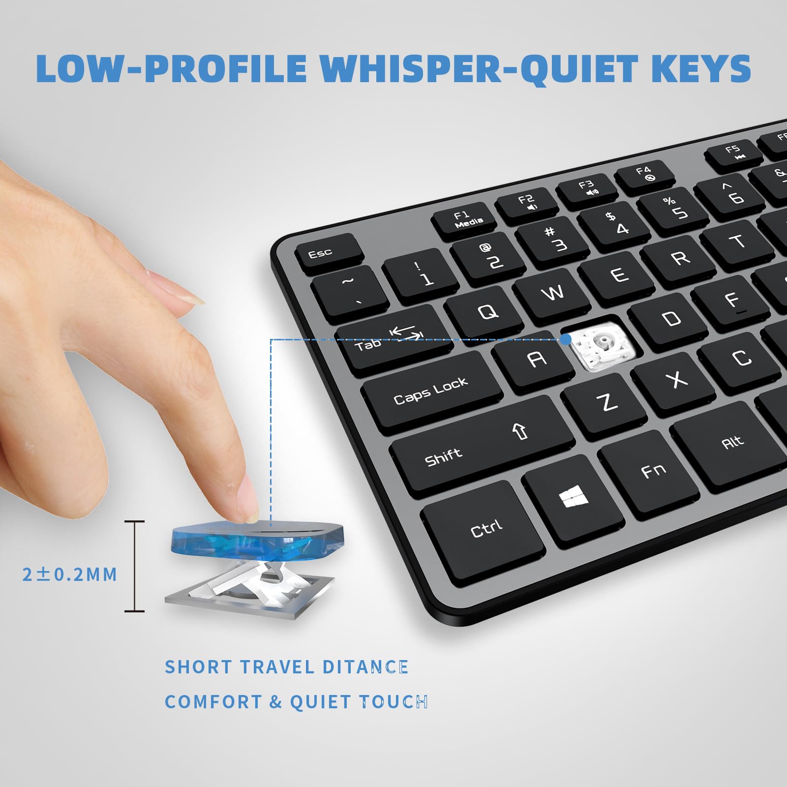 BFRIENDit Tastiera USB cablata, tasti comodi e silenziosi, tastiera per computer cablata ultra sottile durevole per Mac e PC, Windows 10/8/7/Vista, KB1430-grigio…