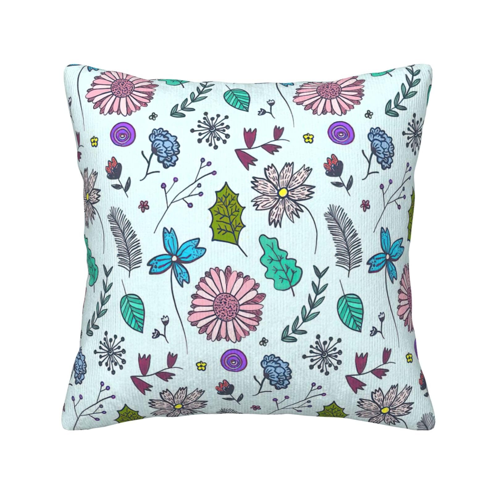 Housse coussin velours côtelé fleur colorée déco maison et salon tendance rétro