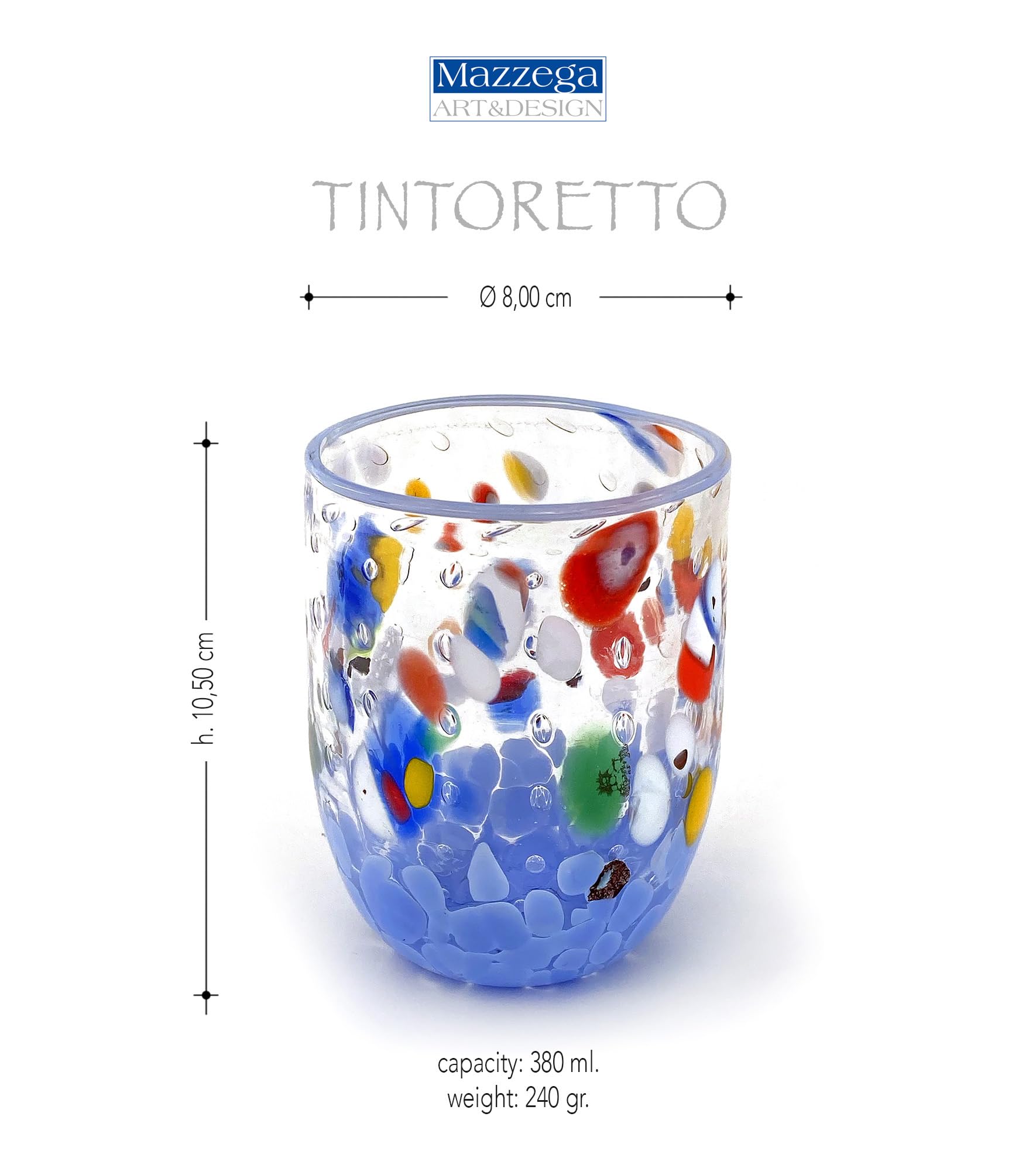 Mazega Art & Design 6 Special Edition Glasses, made of Murano glass - Tintoretto (6, Light Blue)