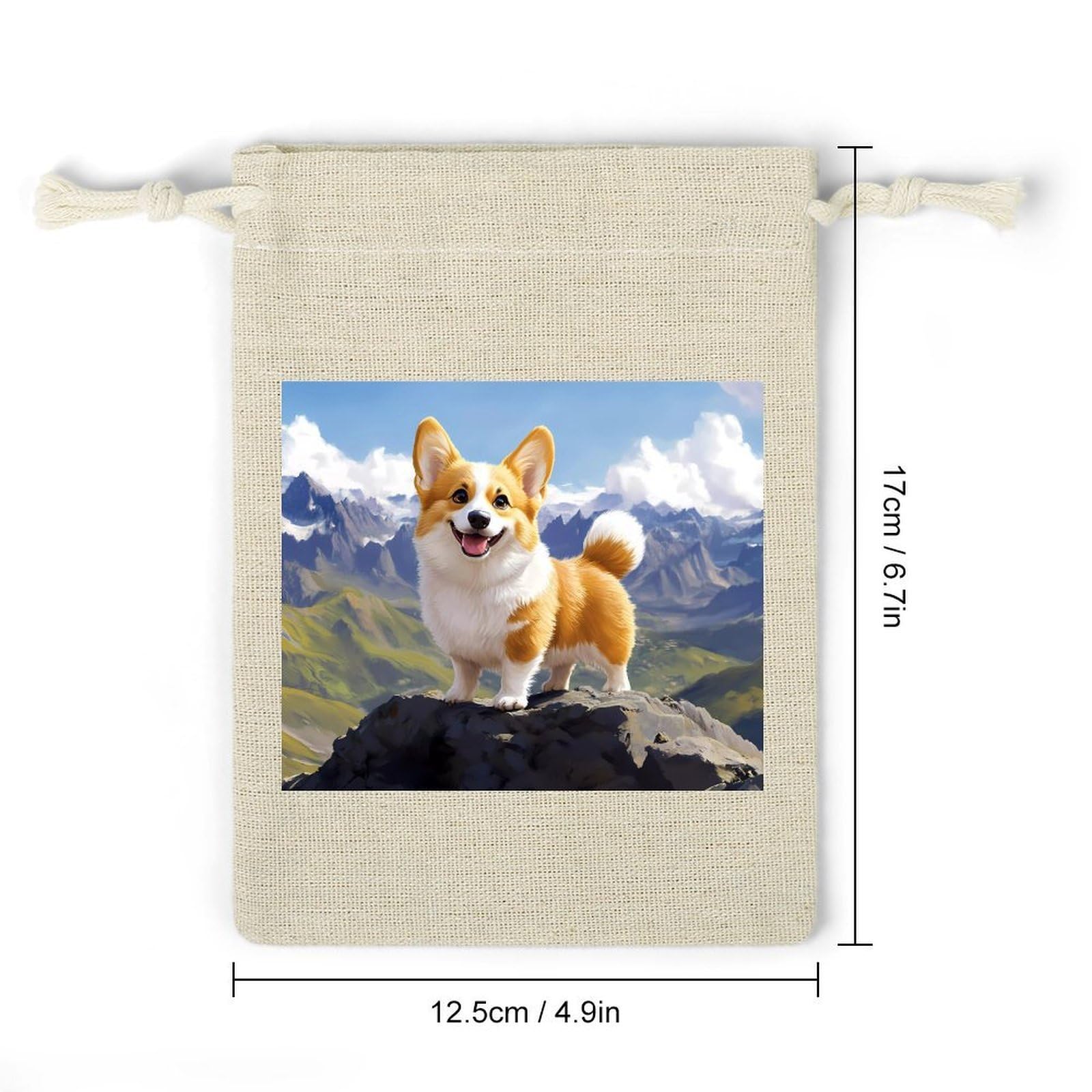 Corgi Dog And Mountain 8 Pack Small Gift Bags Cotton And Linen Drawstring Pockets Sachet Bag for Party Home Supplies