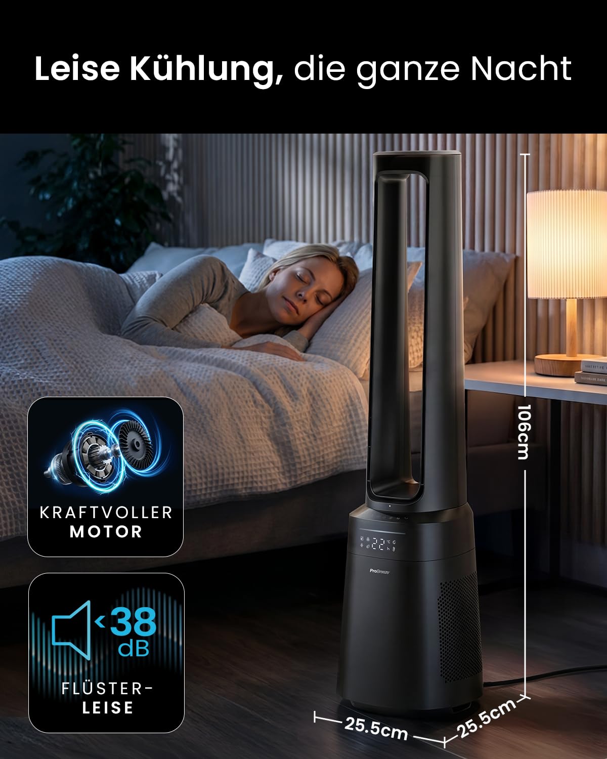 Pro Breeze OmniAir 105cm Turmventilator mit Luftreiniger, HEPA 13 Filter, WLAN, App, 10 Geschwindigkeiten, 5 Modi, Auto 75° Oszillation