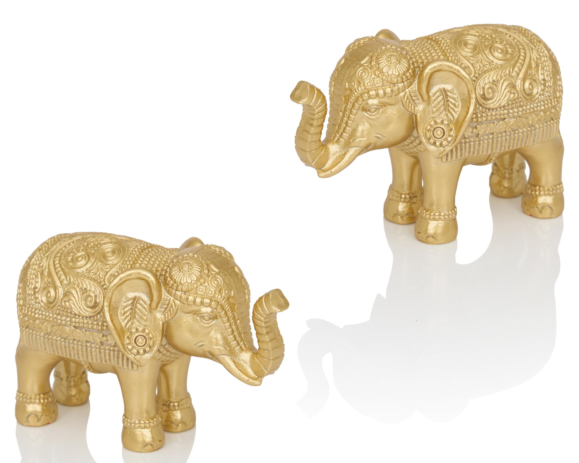 Small Elephant Statue Home Decoration(Set of 2), Symbol of Luck and Prosperity, 4 inch Resin Gold Accent Good Lucky Elephant Housewarming Gifts for Women Men Office Desk Decoration