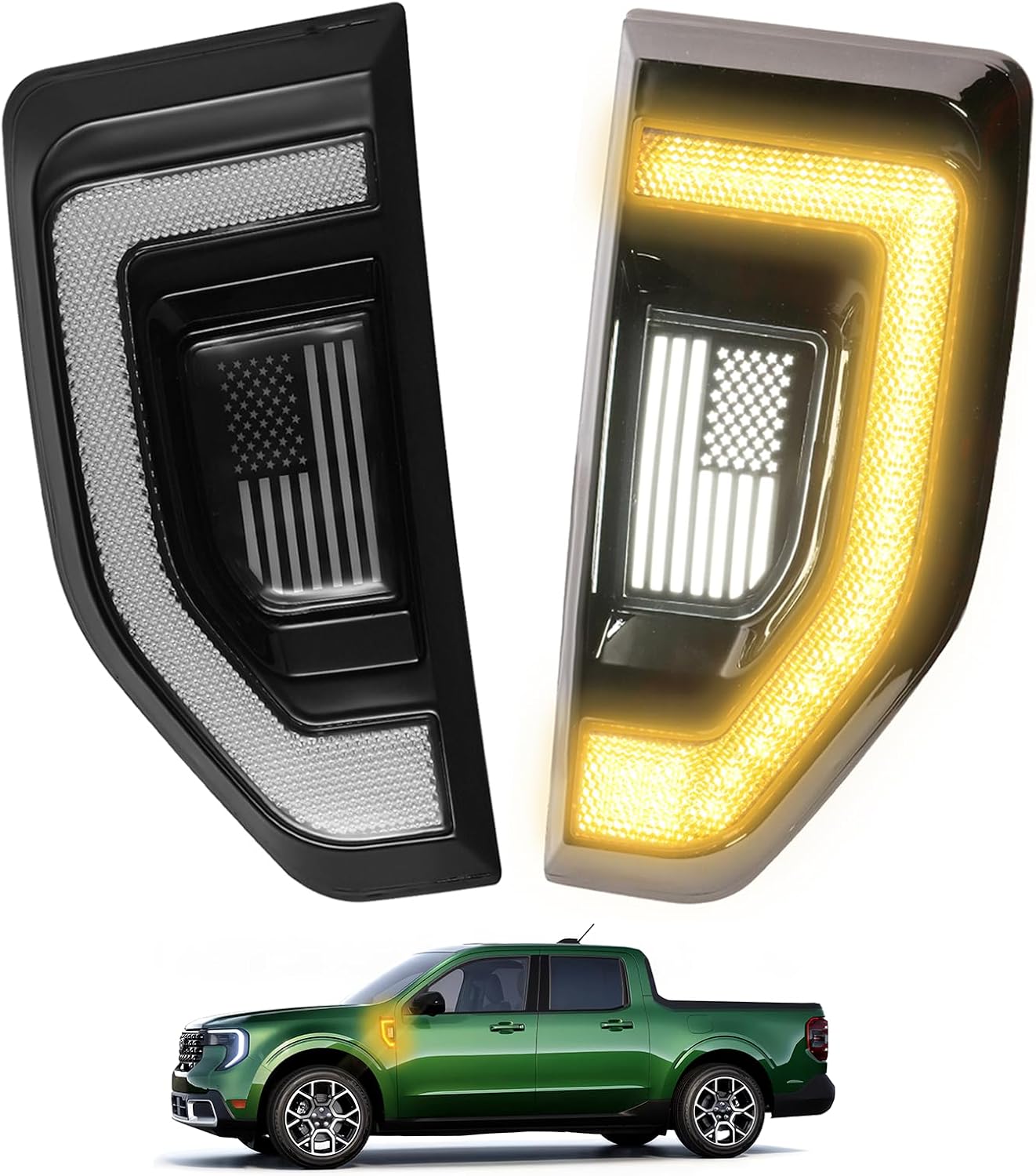 LED Front Side Marker Lights for 2022-2025 Ford Maverick Accessories,Snap-In Design Fender Vent Lights with Sequential Amber Turn Signal for Maverick XL XLT Lariat(Clear Lens)