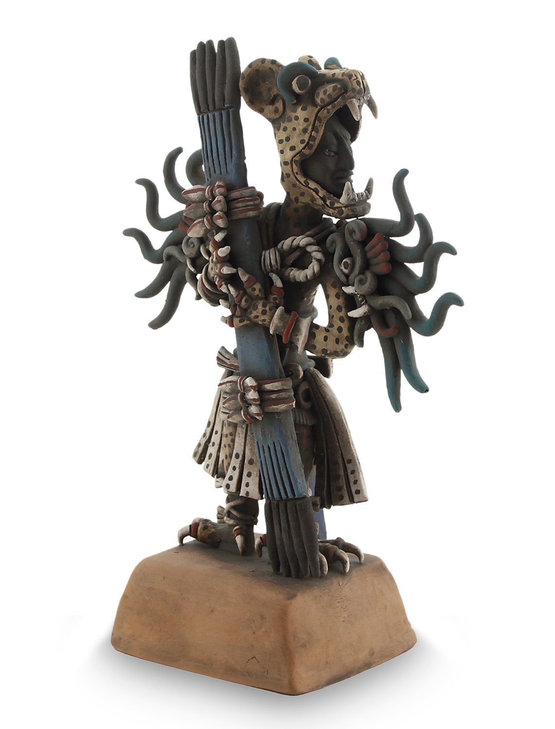 NOVICA Multicolor Animal Themed Ceramic Sculpture, 8.75" Tall, Jaguar Warrior'