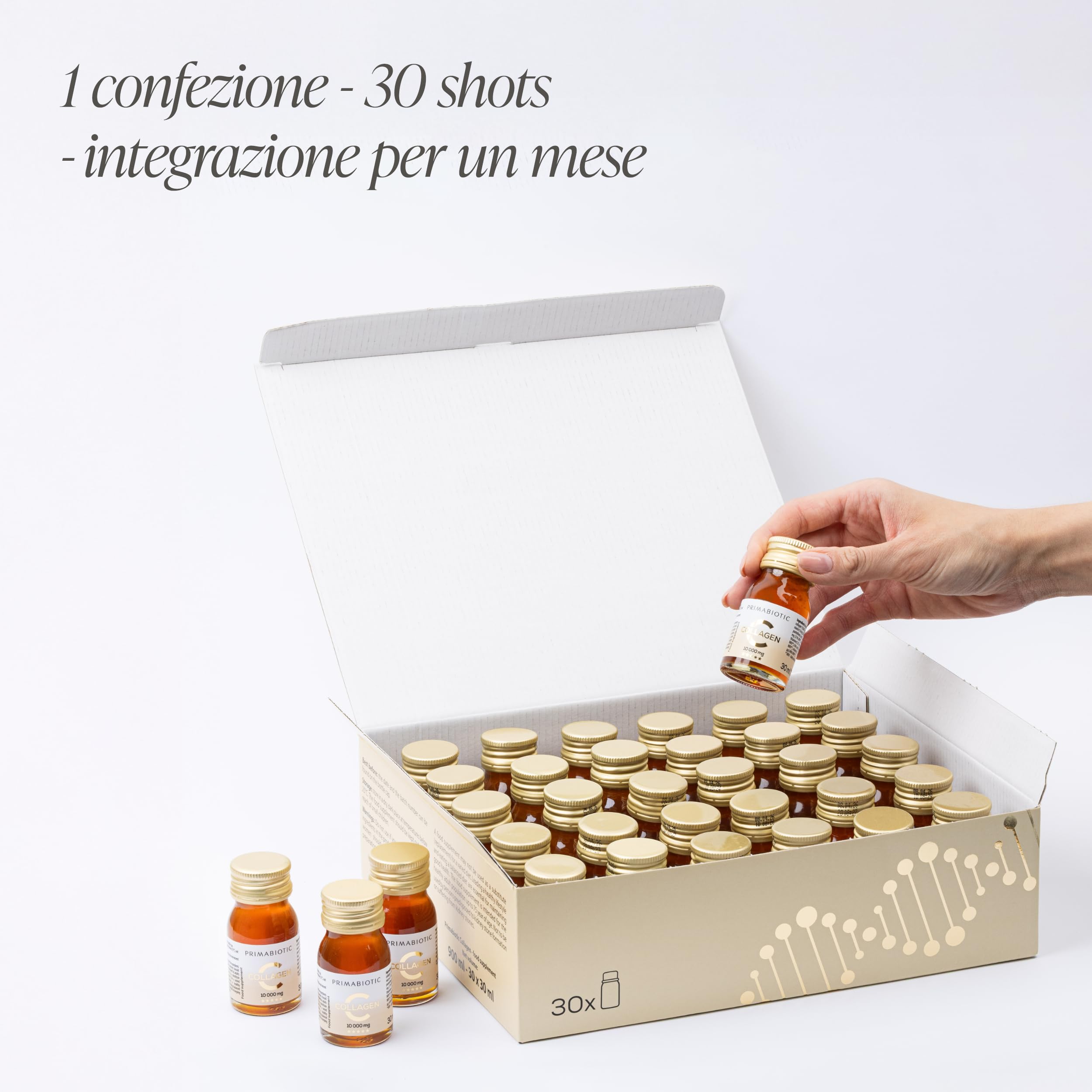 Collagene da Bere - Primabiotic Collagen 10000 mg | 30 Flaconcini da 30 ml (900 ml) | Integratore Liquido di Alta Qualità per la Bellezza | 95% di Assorbimento | Pelle, Capelli, Articolazioni