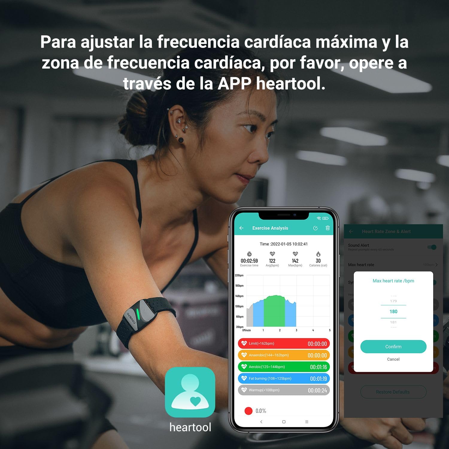 COOSPO HW807 Banda Frecuencia Cardiaca Brazo Bluetooth 5.0 Ant+ con Memoria, HRV Entrenamiento de Zona de Frecuencia Cardíaca, para Heartool, Wahoo, Strava, DDPY, adidas Run, Rouvy, Pulsoid