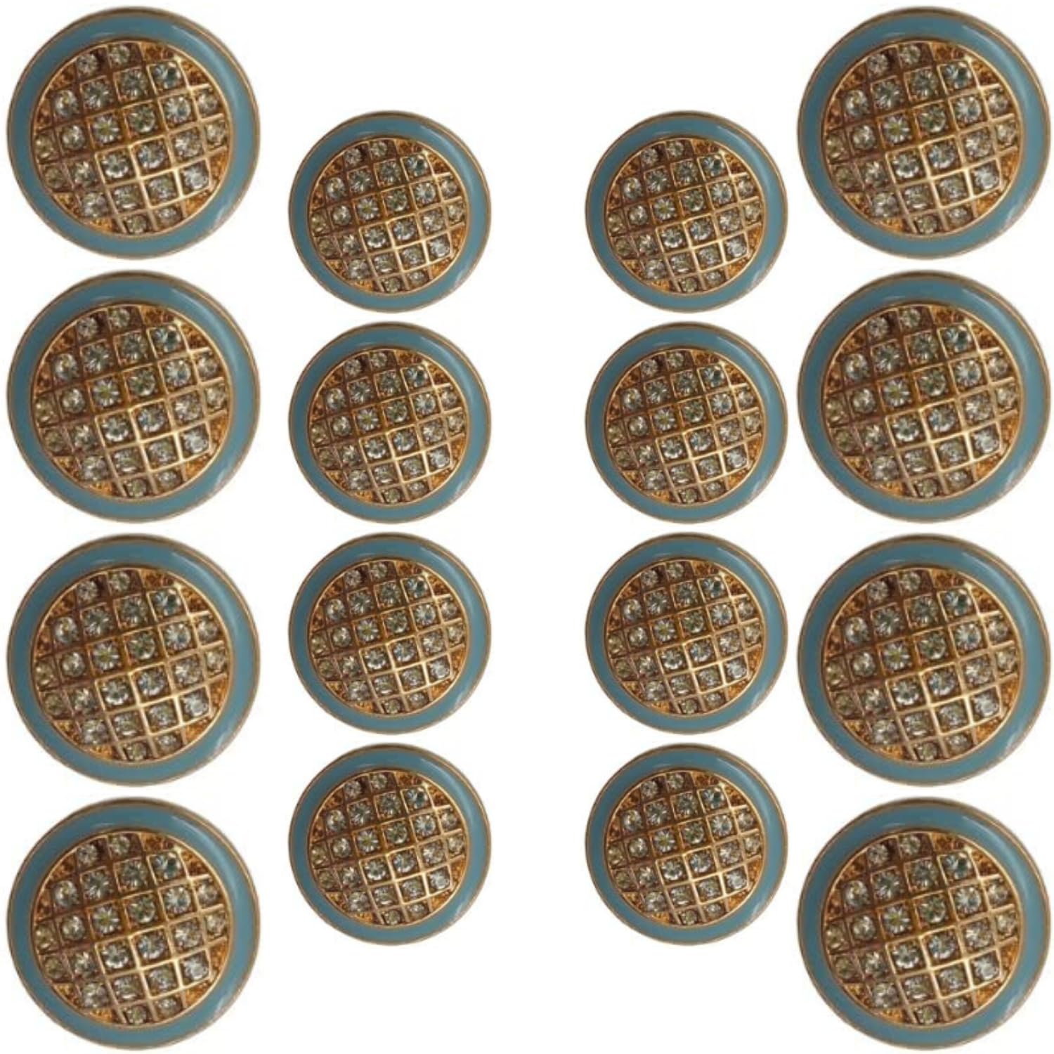 Ani Accessories Pack of 16 Enameled Crystal Rhinestone Metal Button for Coat Blazer Suit, Sherwani and Indian Dresses Sports Coat (Pack of 16, Sky Blue)-image-30