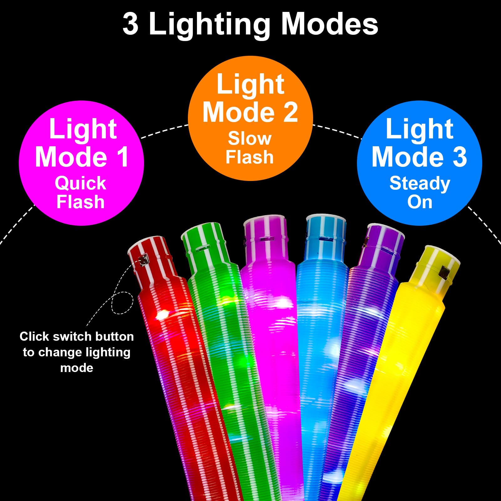 ALEENFOON Light Up Pop Tubes LED Sensory Fidget Toys LED Pop Glow Sticks Glow in the Dark Party Supplies for Christmas Party Decorations 12 Pack Glow Pop Tubes Fidget Toy (C) - Image 3
