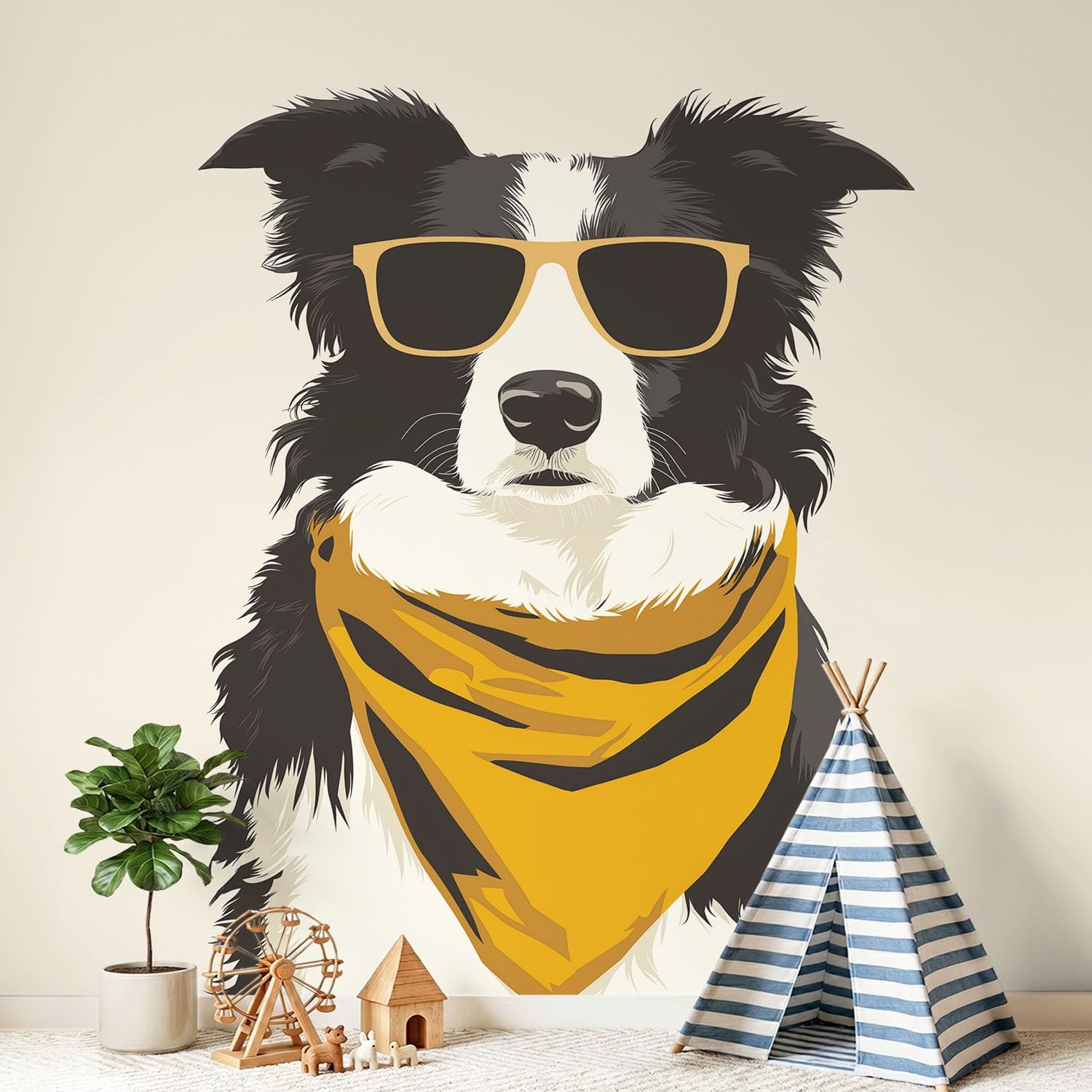 Papier peint panoramique Border Collie beige 300x210 cm poster géant mural pour grand mur vide