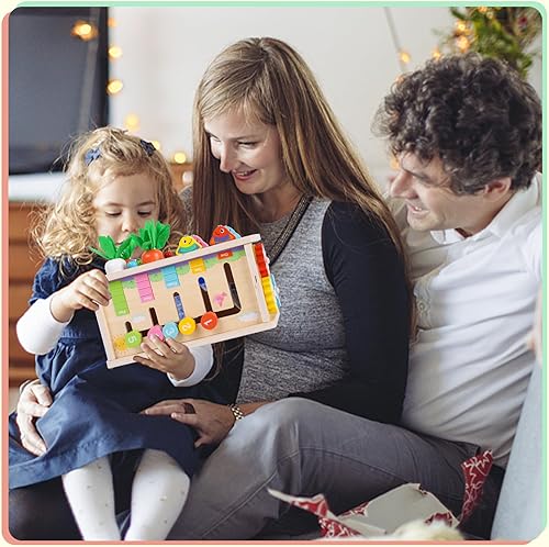 Miniatura 7 de Ancaixin Caja de pañuelos Montessori 6 en 1 para bebés de 6 meses, cubo de actividades de madera, rompecabezas de 12 a 18 meses, regalos perfectos