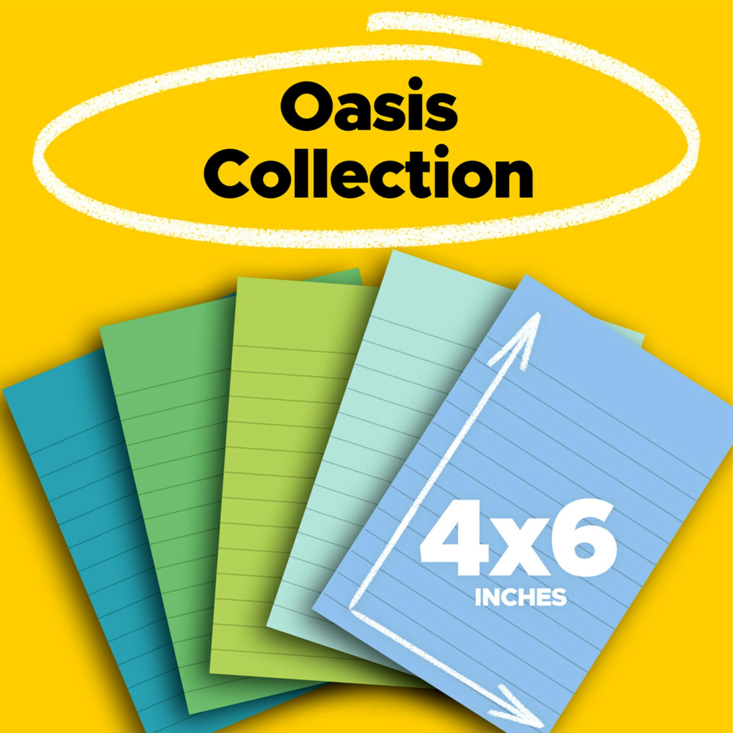 Post-it Super Haftnotizen, 100 % recyceltes Papier, liniert, 10,2 cm x 15,2 cm, 8 Blöcke, 45 Blatt pro Block, Oasis-Kollektion, Schulbedarf und Büroprodukte