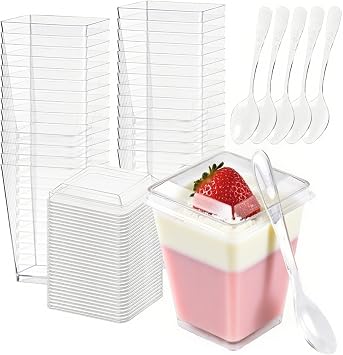 200 Pcs 5 oz Plastic Dessert Cups with Lids and Spoons, Disposable