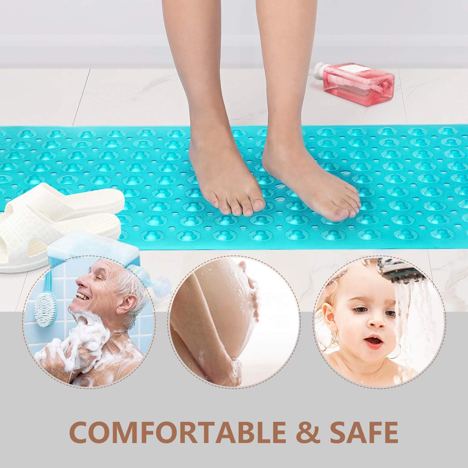 Sheepping Baby Bath Mat Non Slip Extra Long Bathtub Mat for Kids 40 X 16 Inch - Eco Friendly Bath Tub Mat with 200 Big Suction Cups,Machine Washable Shower Mat (Green)